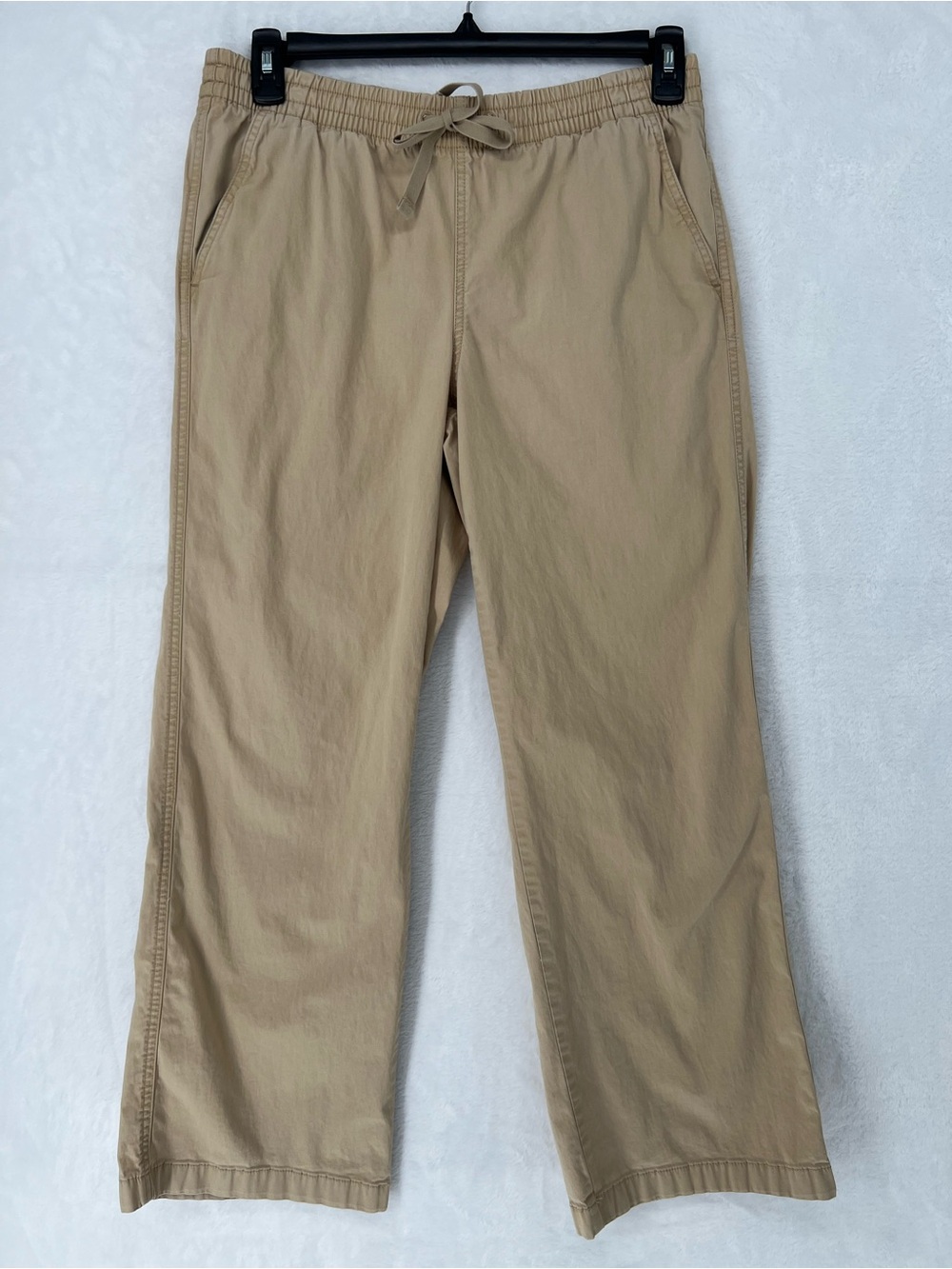 LL Bean Khaki Tan Wide Leg Favorite Fit Drawstring Womens Pull On Pants Sz 12
